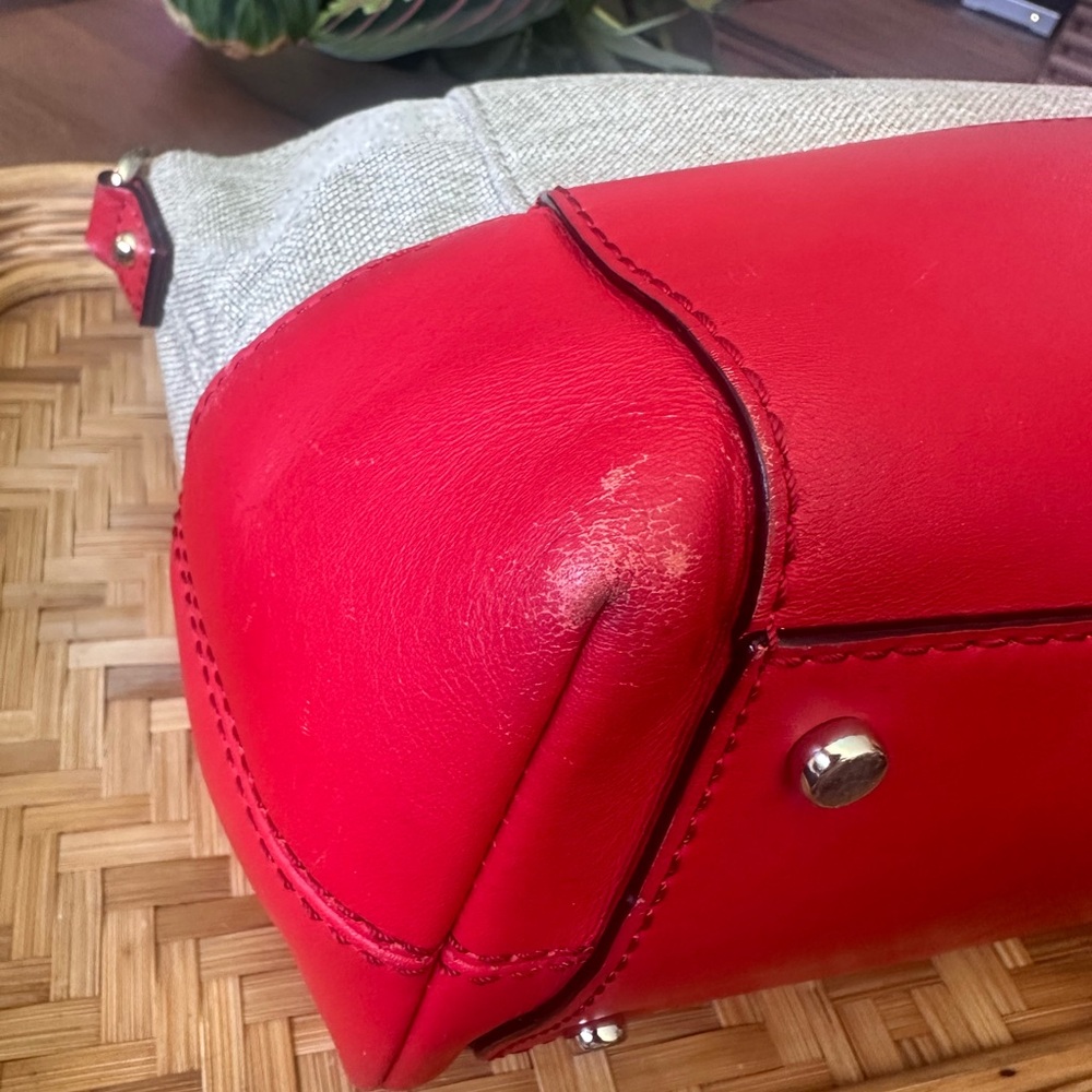 Kate Spade canvas & leather satchel w red trim 
classic, structured everyday bag - Picture 5 of 8